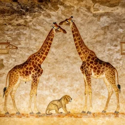 Very detailed ancient cave paintings of the african mega fauna, Giraffes Lions and Sloths