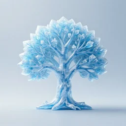 a 3 d logo of a tree made of ice. vray, photorealism, octane render.