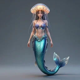 Full body photo of the most beautiful goddess, she has a jellyfish head and a siren body by Tooth Wu, trending on Artstation, digital art, symmetrical artwork, cinematic, hyper realism, high detail, octane render, 4k, 8k