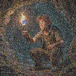 deep underground, an explorer holding up a torch finds a cursed gem. , concept art, trending on artstation 3D.