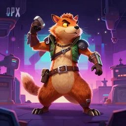 crypto hamster as apex legends character, digital illustration portrait design, by android jones and greg rutkowski, retrowave color scheme, detailed, cinematic lighting, wide angle action dynamic portrait