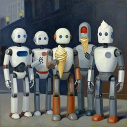 robots queue up for ice cream,! grant wood!,! pj crook!, edward hopper, oil on canvas