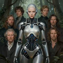 portrait shot of a cyberpunk robot woman, in a forest, intricate, elegant, highly detailed, centered, digital painting, artstation, concept art, smooth, sharp focus, illustration, artgerm, tomasz alen kopera, peter mohrbacher, donato giancola, joseph christian leyendecker, wlop, boris vallejo