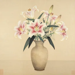 A painting of a vase of lilies by painter Qi Baishi