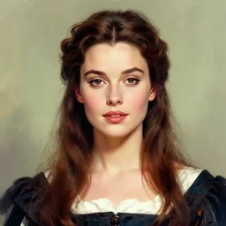 A beautiful portrait of Sophie Marceau, frontal, digital art by Eugene de Blaas and Ross Tran, vibrant color scheme, highly detailed, in the style of romanticism