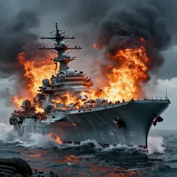 movie scene of a sinking burning aircraft carrier during world war 3, hyperdetailed, artstation, cgsociety, 8 k
