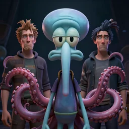 hyperrealistic mixed media image of squidward tentacles, long nose, stunning 3 d render inspired art by greg rutkowski and xiang duan and thomas eakes, perfect symmetry, realistic, highly detailed attributes and atmosphere, dim volumetric cinematic lighting, 8 k octane extremely hyper - detailed render, post - processing, masterpiece,