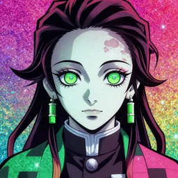 a Demon Slayer portrait of Nosferatu, tall, pale-skinned, slender with lime green eyes and long eyelashes by Stanley Artgerm, Tom Bagshaw, Arthur Adams, Carne Griffiths, trending on Deviant Art, street art, face enhance, chillwave, maximalist, full of color, glittering