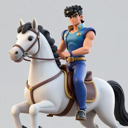 a 3d render of jojo\'s bizarre adventure character giorno giovanna riding a horse, posing like the oil painting Napoleon Crossing the Alps , extreme long shot