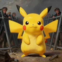 Pikachu manning the barricades during the French Revolution, inspiring, dramatic lighting, very beautiful, oil on canvas