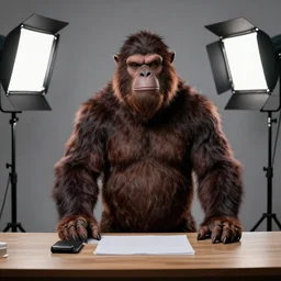A Sasquatch news Reporter, Studio Lighting, photorealistic
