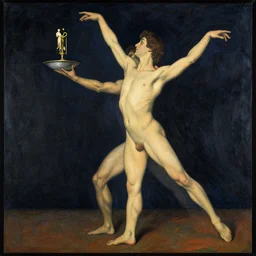 german expressionist dance of a votive offering to euterpe, no clothes, artwork by franz von stuck