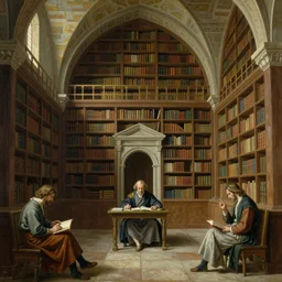 a beautifully and highly detailed painting of an ancient library in a monestery, by marc simonetti, david friedrich and franz sedlacek,