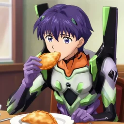 Sinji from evangelion eating empanadas