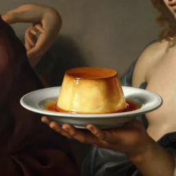 God's disembodied hand is carrying flan behind all of us, painting by Michaelangelo, detailed, 4k