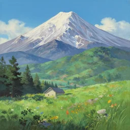 mountain landscape painting by chuck jones makoto shinkai
