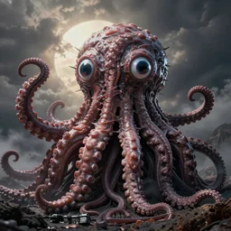 a giant fleshy ball of writhing tentacles with googly eyes, horror