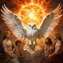 melting waxen feathered wings of icarus the owl under the boiling radiant solar orb that is the sun giotto valentin serov jim mahfood guillem h. pongiluppi 4k artstation
