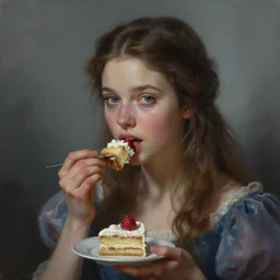 portrait of an fairytale princess, beautiful face, hyper realistic, highly detailed, digital painting, artstation, illustration, concept art by nicoletta ceccoli and mark ryden, digital paint, matte paint, washed colors, eating cakes, dark, gloomy, foggy