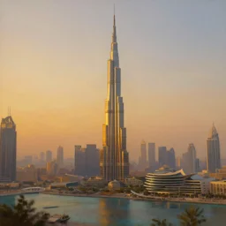 a beautifully ultra detailed painting of dubai, early evening, golden hour, alphonse mucha and wlop, 4 k : 3, : - 1, dof : - 1, blur : - 1, unreal engine, trending on artstation