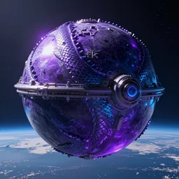 a photo of 8k ultra realistic sphere spaceship covered in sleek dragon scales descending on earth, purple and blue neon, cinematic lighting, trending on artstation, 4k, hyperrealistic, focused, extreme details, unreal engine 5, cinematic, masterpiece
