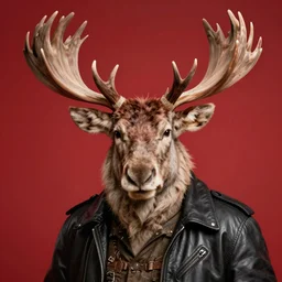( ( ( hyperrealist portrait of gangster moose ) ) ) by mike campau, head and torso, red background photorealistic, octane render, vibrant colors, unreal engine, dynamic lighting, perfect factions, very detailed faces, intricate detail, trending on artstation, poster, volumetric lighting, 4 k, award winning