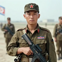 A North Korean resistance soldier , photo bySlim Aarons, award winning, 4K