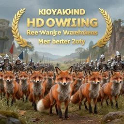 professional art of an army of armored foxes, epic, narnia style, highly detailed, high quality, HD, 8K, award-winning
