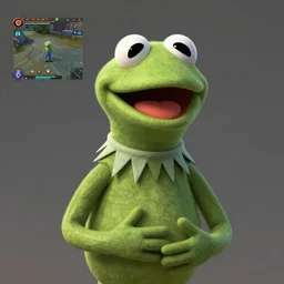 ultra realist 3d soft paint of Kermit streaming a game of Path of exile