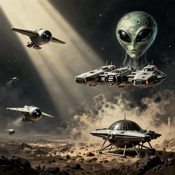 communist outfit propaganda, war of the worlds, space invaders, alien style, starship