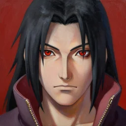 uchiha itachi oil painting, detailed face, trending art, hyper symmetry, full face portrait, orest kiprensky