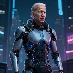 joe biden as a cyberpunk cyborg, sci - fi