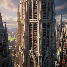 gothic epic library, octane render, hyperrealism, many floors, tower, cathedral, fortnite