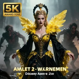 hyperrealistic hot portrait of high detail amber heard as a hive queen in ornate black robe yellow swan feathers as the mistress in fear and disguise being chased by horror. by jeremy mann, fantasy art, photo realistic, mist, dynamic lighting, artstation, poster, volumetric lighting, 4 k, award winning, canon, photo of the year, dalle 2 reference