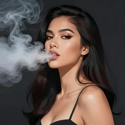 a very beautiful filipino woman breathing out incredible thick smoke and posing, vector, gta art