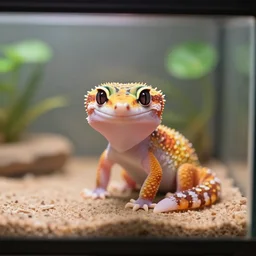 cute gecko sitting inside a terrarium