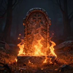 tombstone on fire, dramatic art, trending on artstation, volumetric lighting