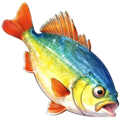 funky fresh fish, manga fantasy illustration by tomoyuki yamasaki, yoshitaka amano, akita shoten, colorful vibrancy