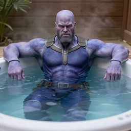 thanos relaxing in the hot tub