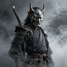 character design, extremely detailed samurai shinigami with a katana, highly detailed oni mask, mist, fog, scary, mysticism, intricate, volumetric lighting, photorealistic, cinematic, hyper realistic, octane render, 8 k, wide angle