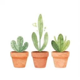 minimal watercolor art cute flower pots on white background, illustration, vector art