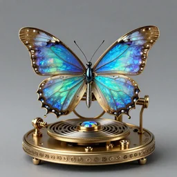 a steampunk Jaquet Droz Opal Loving Butterfly Automaton, highly detailed illustration highlights, gold and silver highlights, neon blue highlights, macro photography, F/2.8, trending on artstation, octane render