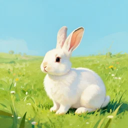 rabbit, field, serene, happy, artwork, acrylic paint, dichromatism, post processing