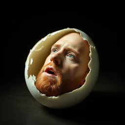 a boiled egg with the shell peeling off with edward norton's face inside, highly detailed, dramatic lighting, concept art by caravaggio and greg rutkowski and artgerm