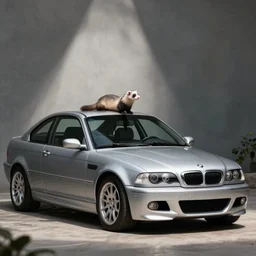 ferret standing on top of a silver E46