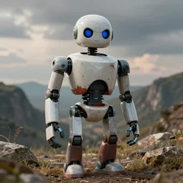Trippy robot is angry at the colour of his new paint job - he has been mis-repainted, realistic photograph