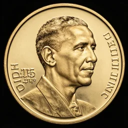 a gold coin depicting obama, london mint, very detailed, artstation, full frame, dramatic shading, jonathan pointer, janie penny,