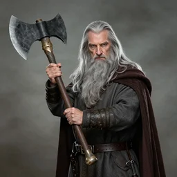 frontal portrait of gandalf swinging a huge battle axe| d&d | larry elmore |