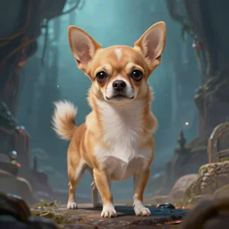 a chihuahua living in an extradimensional reality where it is a god, in the style of wlop, illustration, epic, fantasy, hyper detailed, smooth, unreal engine, sharp focus, ray tracing, physically based rendering, renderman, beautiful