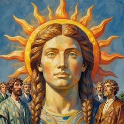 climate change personified. sun, summer, strength, knowledge, portrait, symmetrical, highly detailed, digital painting, artstation, smooth, sharp focus, illustration, strength, art by artgerm and greg rutkowski and alphonse mucha and louis theophile hingre